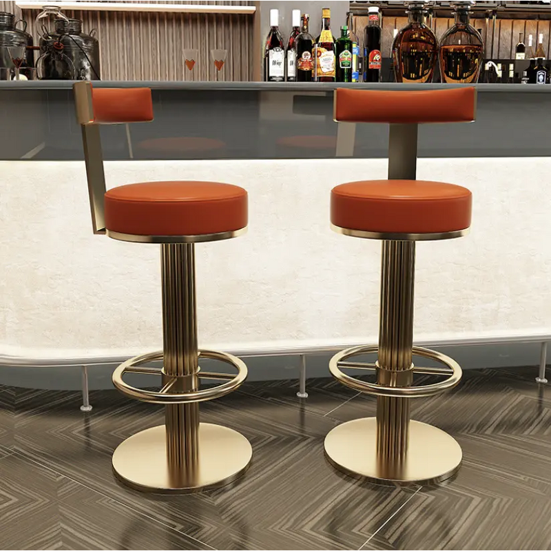 Metal Swivel Bar Stool - Brushed Gold Adjustable Hotel High Chair