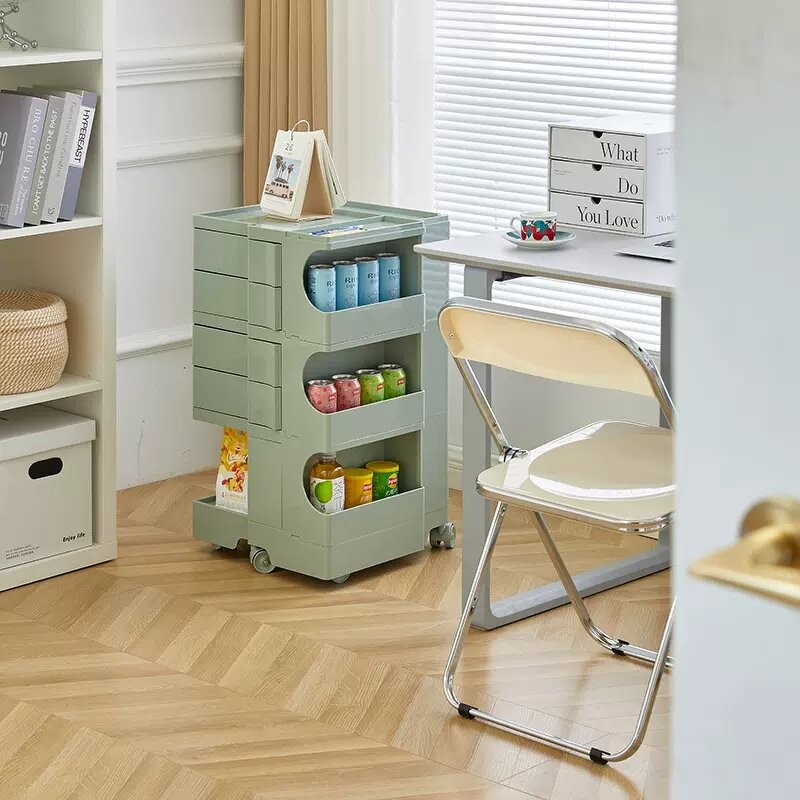 Rotating Bedside Table - Movable Salon Storage Side Cabinet