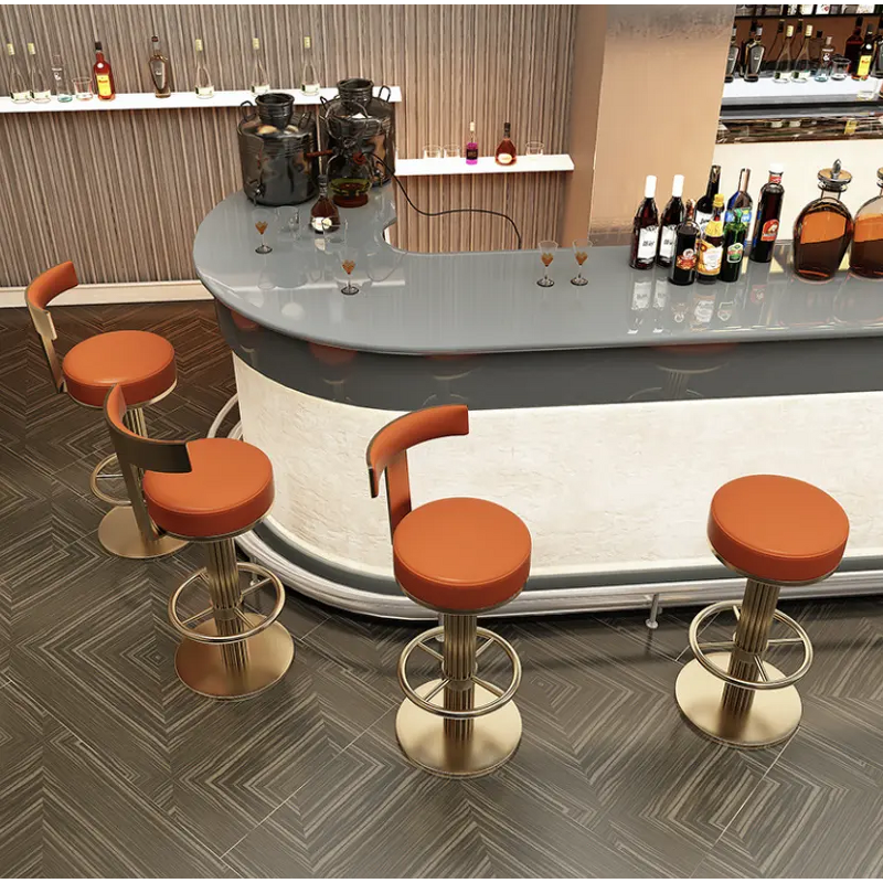 Metal Swivel Bar Stool - Brushed Gold Adjustable Hotel High Chair