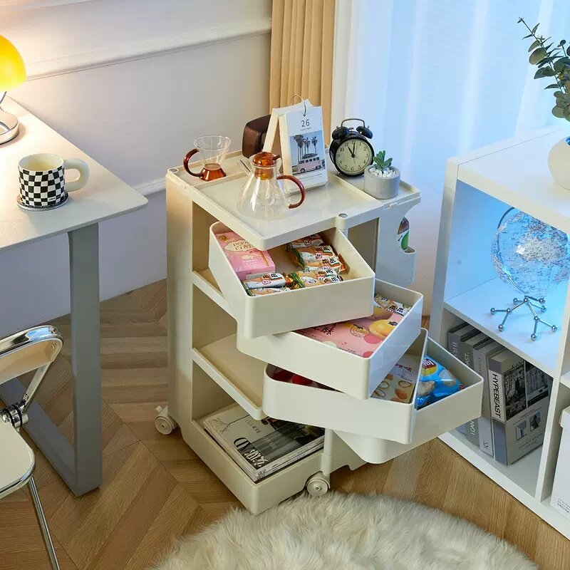 Rotating Bedside Table - Movable Salon Storage Side Cabinet