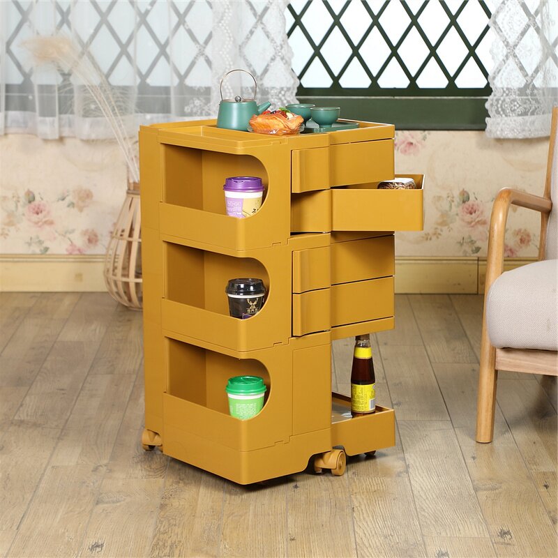 Rotating Bedside Table - Movable Salon Storage Side Cabinet