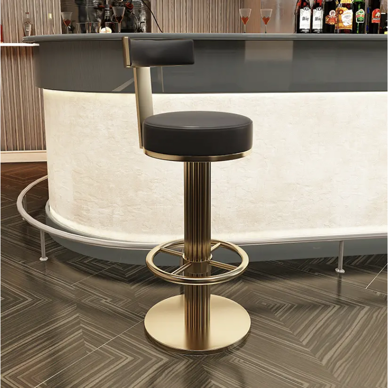 Metal Swivel Bar Stool - Brushed Gold Adjustable Hotel High Chair