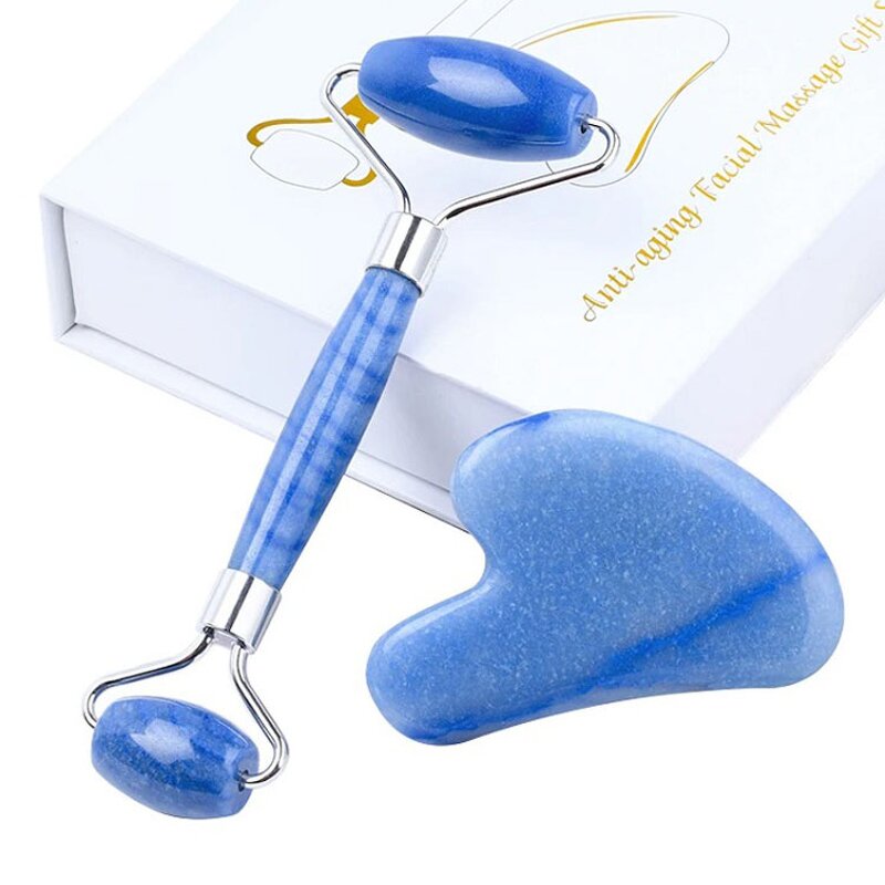 Facial Massager Set Manufacturer - Private Label Natural Blue Aventurine Facial Jade Roller & Gua Sha Set