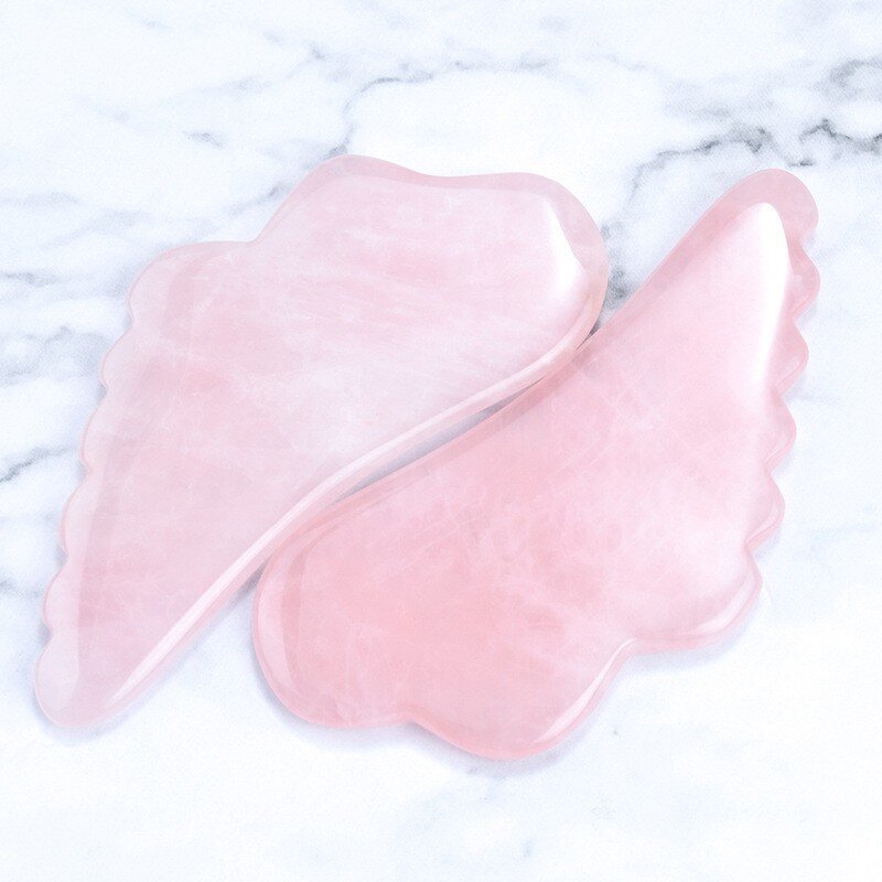 Gua Sha Tools Manufacturer - Natural Stone Set Rose Quartz White Jade Black Obsidian Grey Agate Angel Wing Shaped