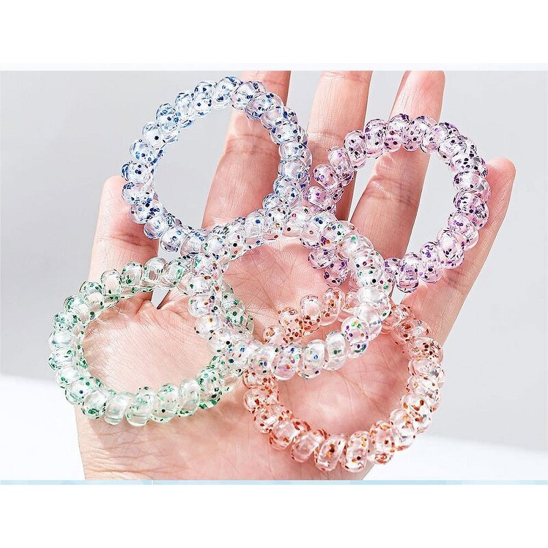 Hair Ties Manufacturer - 5.5CM Fashion Candy Color Print Telephone Wire Spiral Frosted Elastic Cords