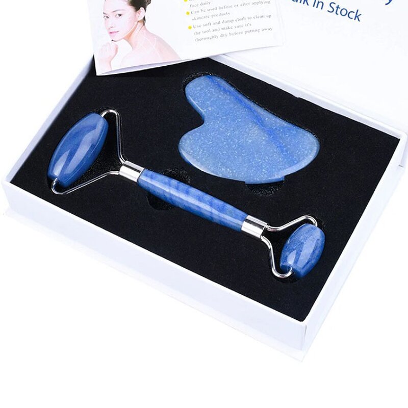 Facial Massager Set Manufacturer - Private Label Natural Blue Aventurine Facial Jade Roller & Gua Sha Set