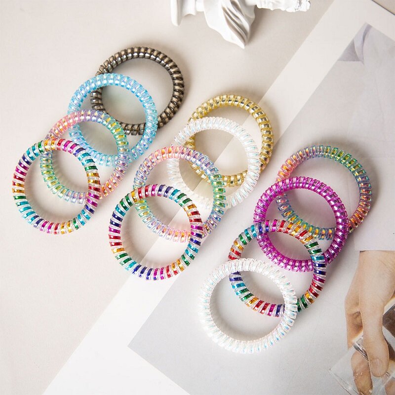 Hair Ties Manufacturer - Fashion Rubber Band 5.0cm Fine Transparent Glitter Telephone Wire Elastic Coil