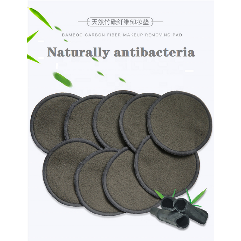 Makeup Remover Pad Manufacturer - Reusable Bamboo Carbon Fiber 8cm Round Washable Velour Charcoal Cotton
