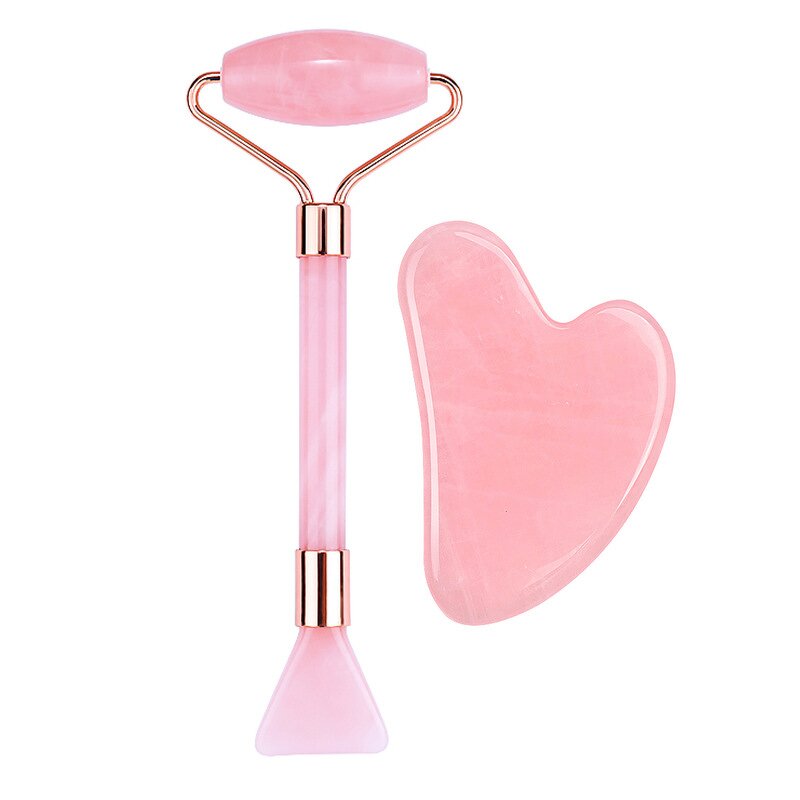 Facial Massager Set Manufacturer - SPA Collection Natural Rose Quartz Jade Roller and Gua Sha Anti Aging