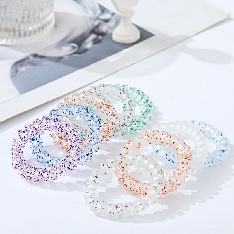 Hair Ties Manufacturer - 5.5CM Fashion Candy Color Print Telephone Wire Spiral Frosted Elastic Cords
