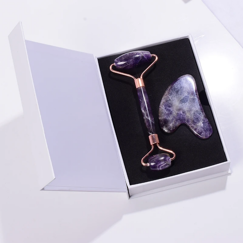 Facial Massager Manufacturer - Natural Stone Crystal Quartz Spa Acupuncture Scraping with Amethyst Jade Roller