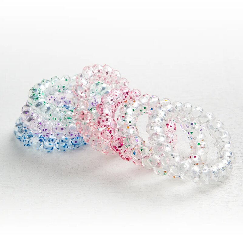 Hair Ties Manufacturer - 5.5CM Fashion Candy Color Print Telephone Wire Spiral Frosted Elastic Cords