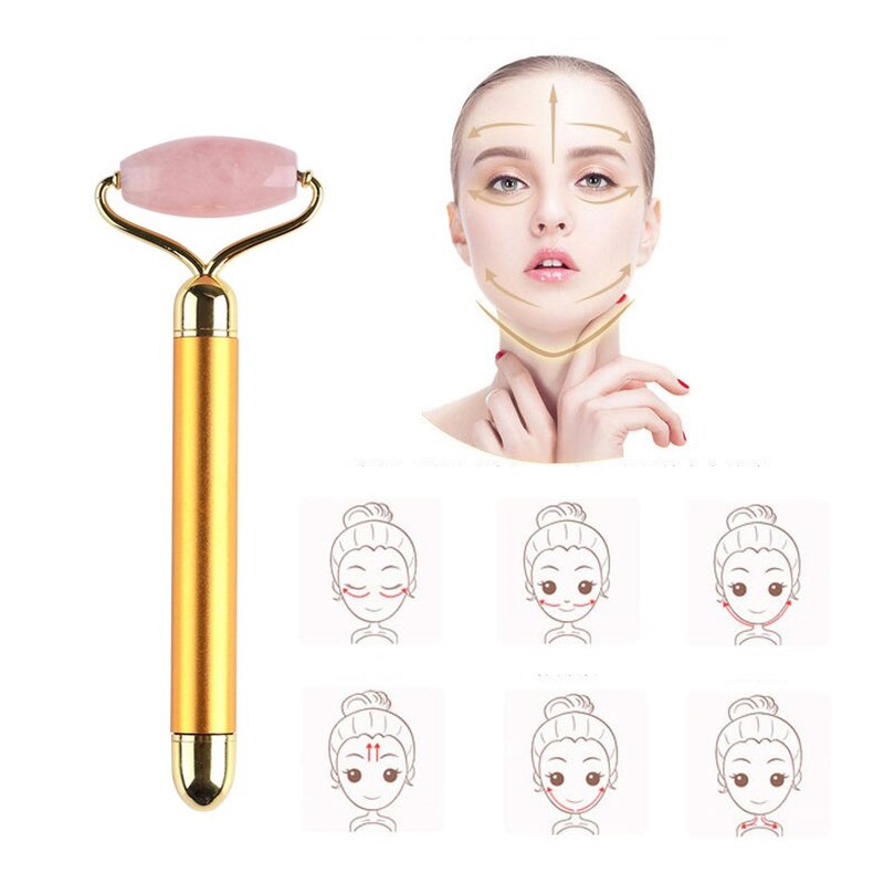 Facial Massager Manufacturer - Vibrating SPA Collection with 24K Gold Bar & Pink Quartz Jade Roller