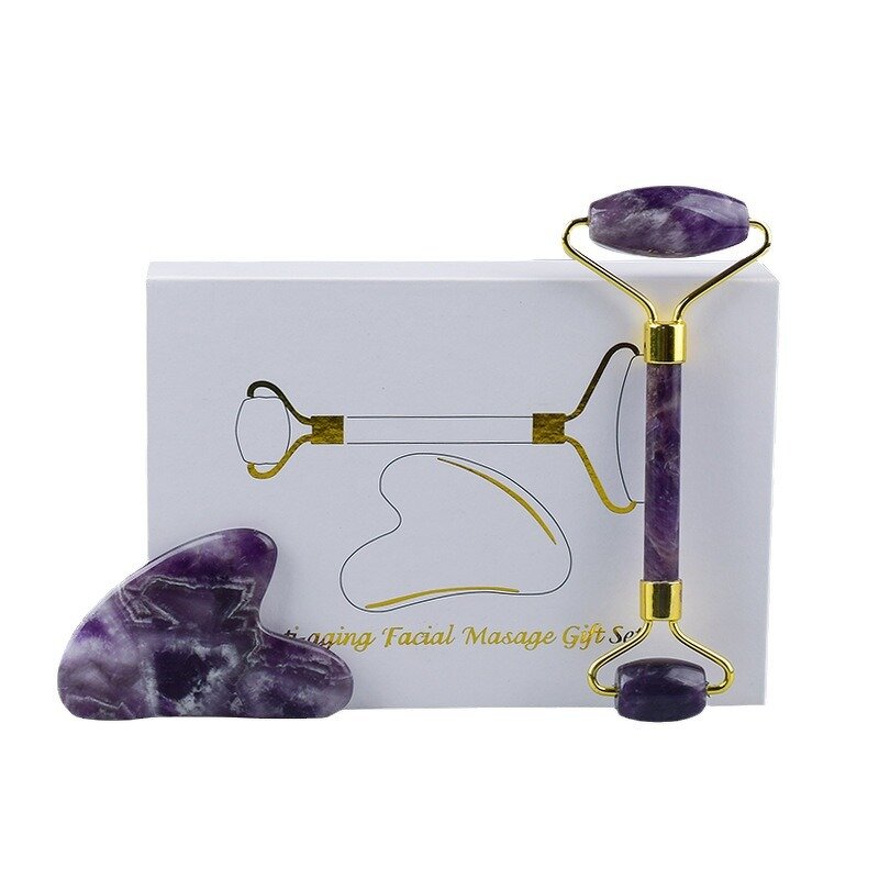 Facial Massager Set Manufacturer - Popular Natural Amethyst Facial Roller and Gua Sha for Skincare
