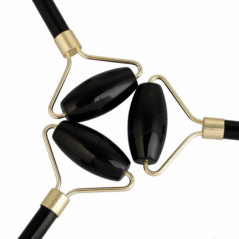 Face Massager Kit Manufacturer - Custom Logo SPA Collection Natural Black Obsidian Jade Roller & Gua Sha Set