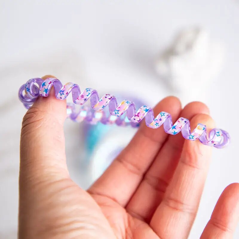 Hair Band Manufacturer - Candy Color Frosted Spiral Cord Telephone Wire Star Pattern Elastic Rubber Tie