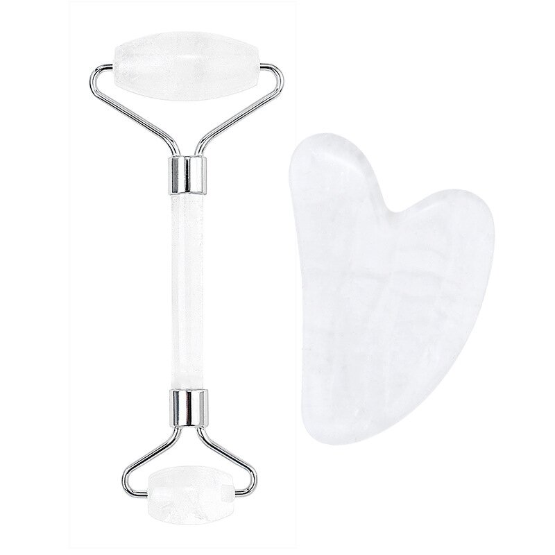 Facial Massager Set Manufacturer - Heart Shaped Natural Rock Quartz White Jade Guasha Tool & Jade Roller