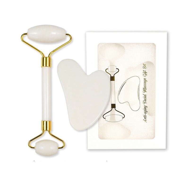 Facial Massager Kit Manufacturer - Wholesale Natural White Jade Roller Xiuyan Stone Guasha Scraping Board