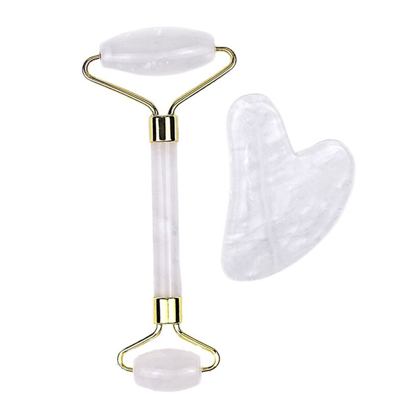 Facial Massager Set Manufacturer - Heart Shaped Natural Rock Quartz White Jade Guasha Tool & Jade Roller