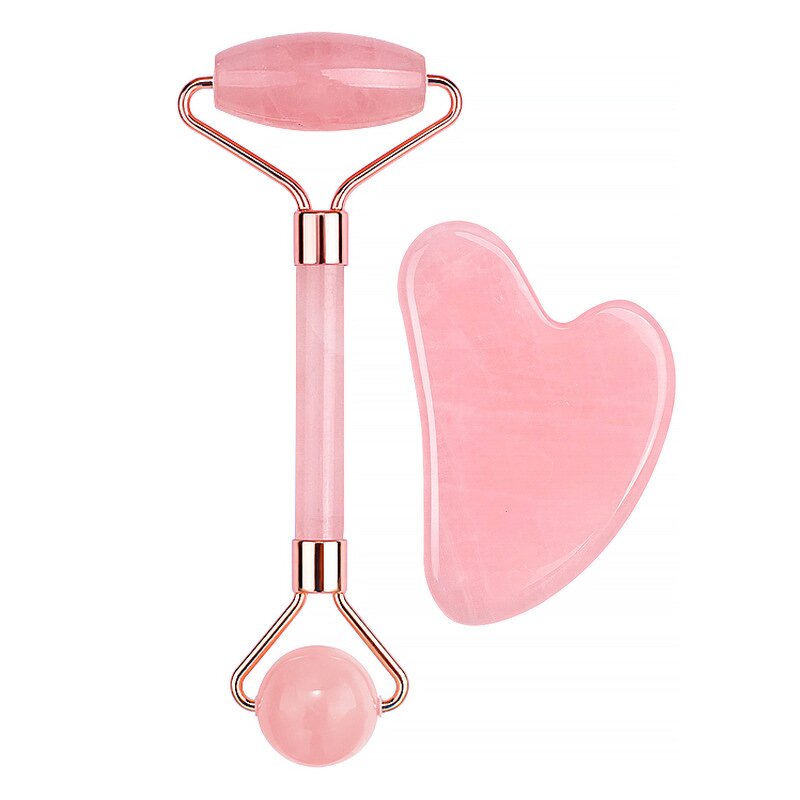 Facial Massager Set Manufacturer - SPA Collection Natural Rose Quartz Jade Roller and Gua Sha Anti Aging
