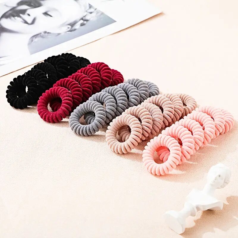Hair Ties Manufacturer - Customizable Women Fashion Spiraled Rubber Band Telephone Wire Elastic Coil Ring
