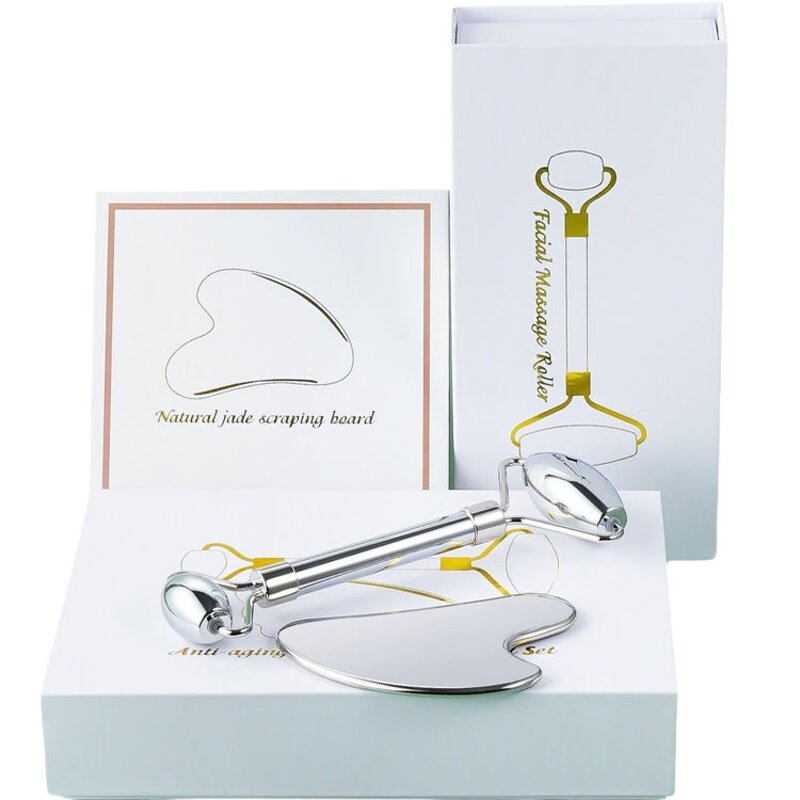 Gua Sha Board Manufacturer - Wholesale Medical 304 Stainless Steel Scraping Board with Jade Roller for Face Neck
