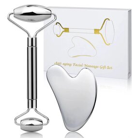 Gua Sha Board Manufacturer - Wholesale Medical 304 Stainless Steel Scraping Board with Jade Roller for Face Neck