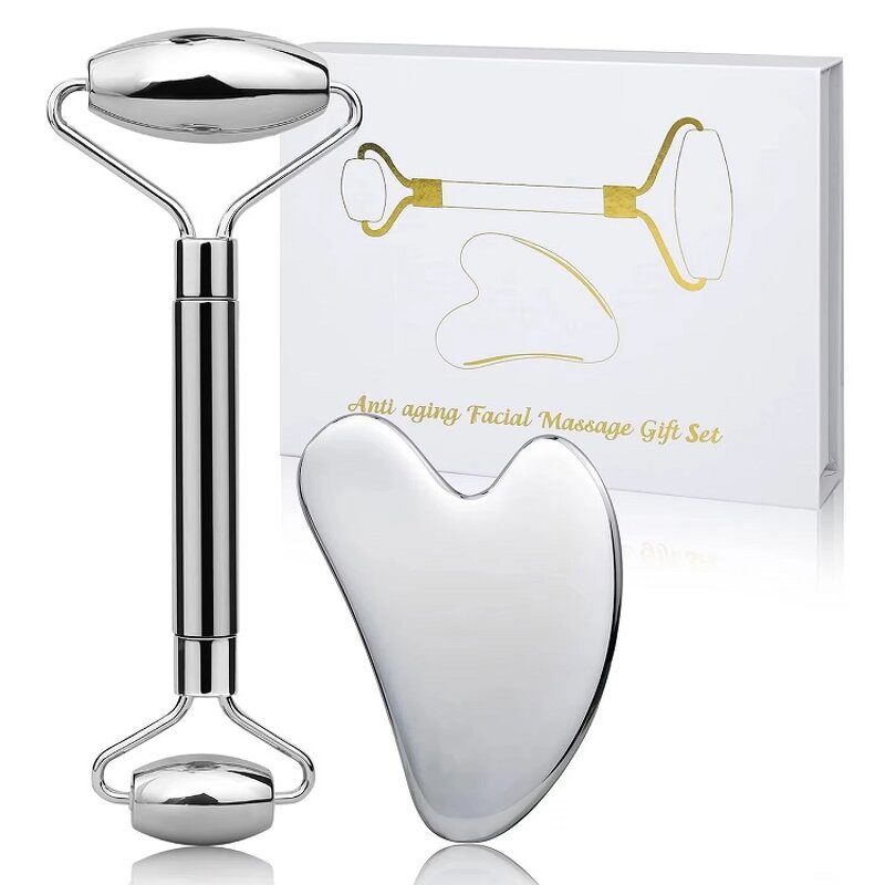 Gua Sha Board Manufacturer - Wholesale Medical 304 Stainless Steel Scraping Board with Jade Roller for Face Neck