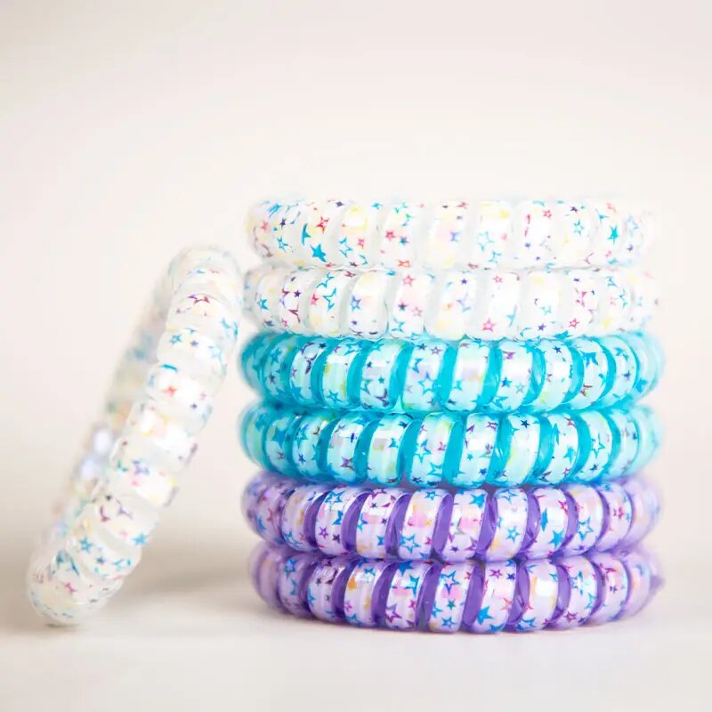 Hair Band Manufacturer - Candy Color Frosted Spiral Cord Telephone Wire Star Pattern Elastic Rubber Tie
