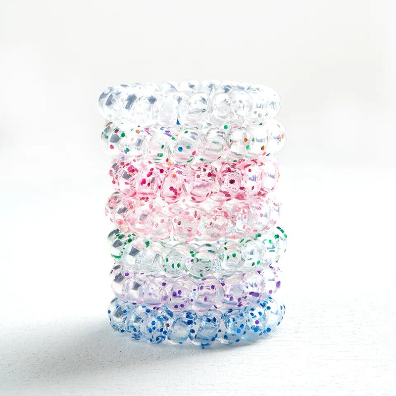 Hair Ties Manufacturer - 5.5CM Fashion Candy Color Print Telephone Wire Spiral Frosted Elastic Cords