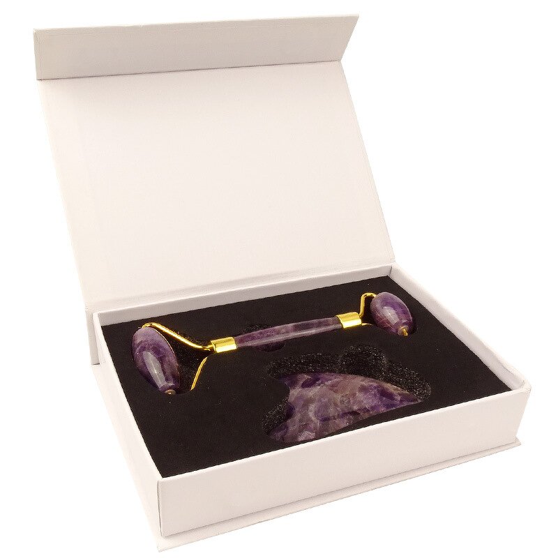Facial Massager Set Manufacturer - Popular Natural Amethyst Facial Roller and Gua Sha for Skincare