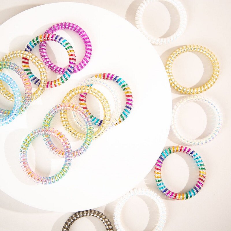 Hair Ties Manufacturer - Fashion Rubber Band 5.0cm Fine Transparent Glitter Telephone Wire Elastic Coil