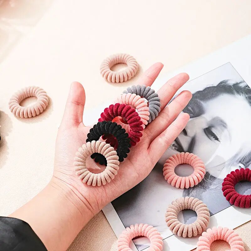Hair Ties Manufacturer - Customizable Women Fashion Spiraled Rubber Band Telephone Wire Elastic Coil Ring