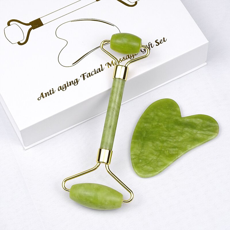 Facial Massager Set Manufacturer - Factory Direct Wholesale with Real Natural Green Jade Roller & Gua Sha