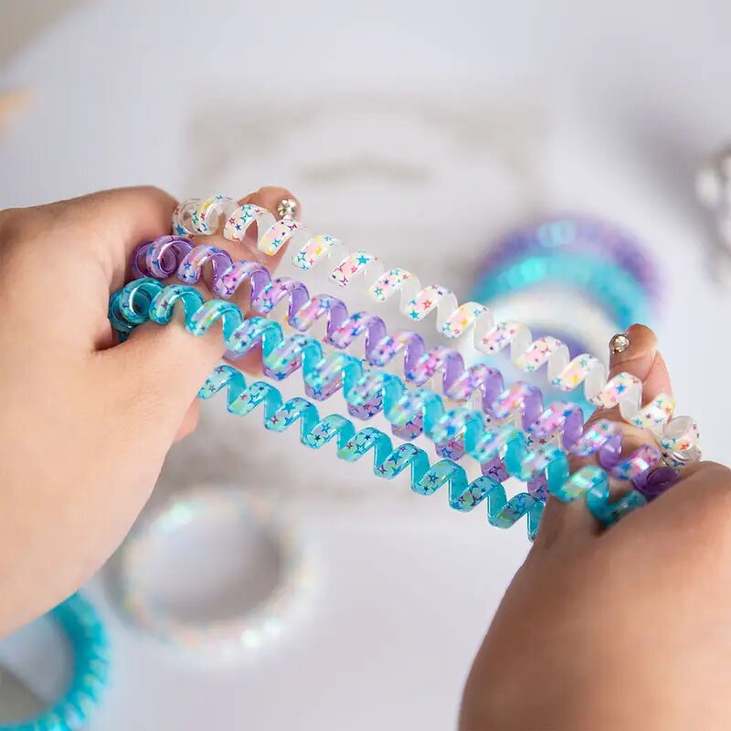 Hair Band Manufacturer - Candy Color Frosted Spiral Cord Telephone Wire Star Pattern Elastic Rubber Tie