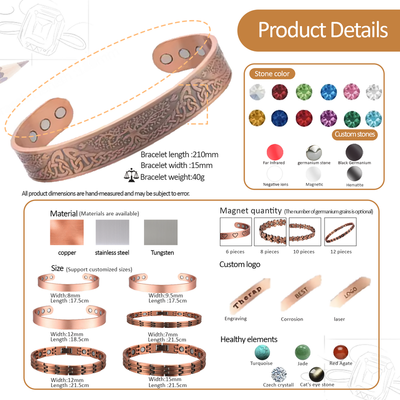 Viking Magnetic Bracelet - Vintage Tree of Life Custom Pure Copper Jewelry