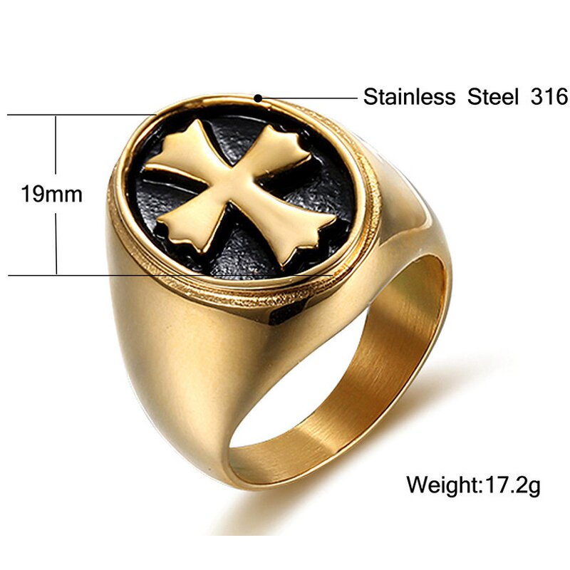 Jesus Cross Ring - 18K Gold Plated Punk Rock Christian Hiphop Jewelry