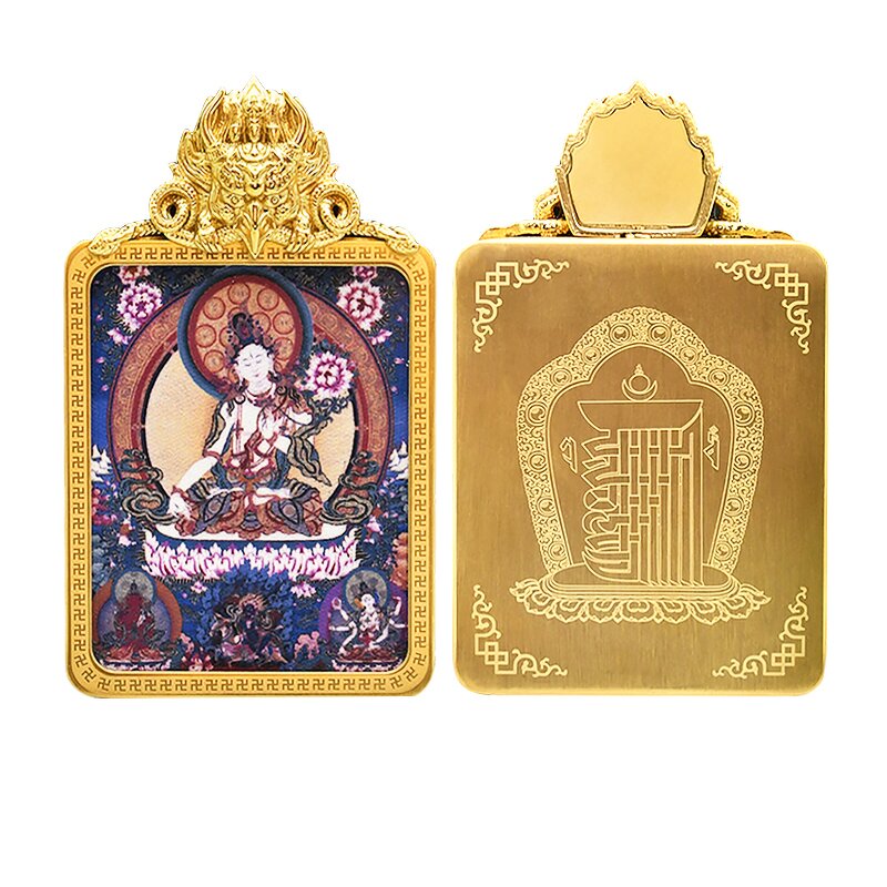 Guan Yu Thangka Pendant - Chinese Hand-Painted Buddha Statue Religious Jewelry