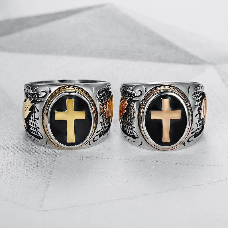 God's Hand Cross Ring - Punk Stainless Steel Black Enamel Men Jewelry