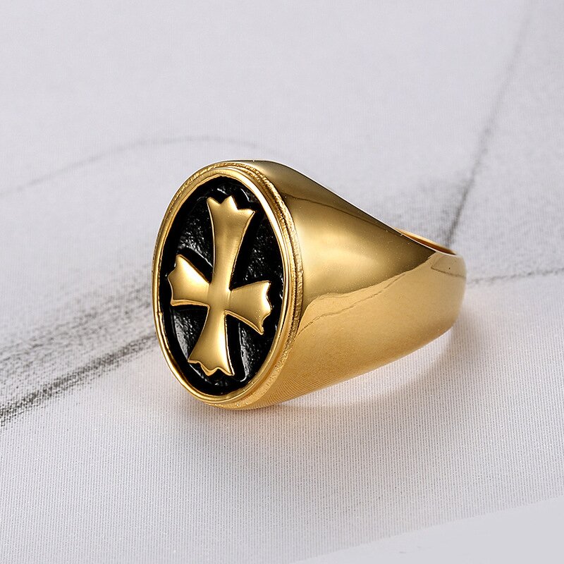 Jesus Cross Ring - 18K Gold Plated Punk Rock Christian Hiphop Jewelry