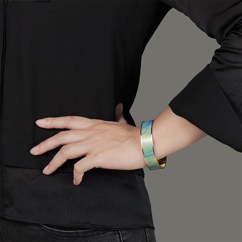 Enamel Bracelet for Women - Custom Pattern Gold Plated Stainless Steel