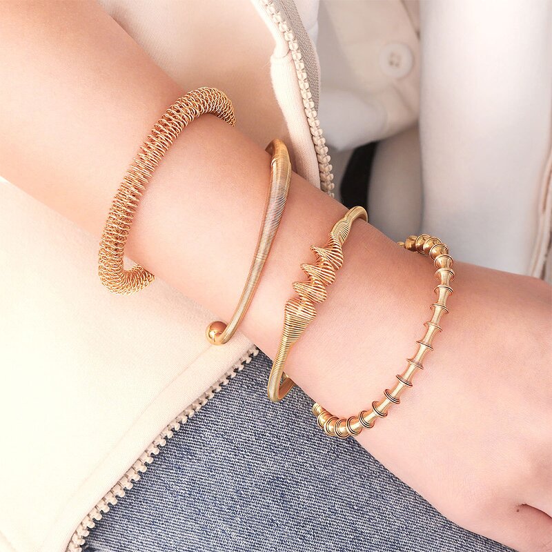 Cuff Bracelet for Women - 18K Gold Plated Waterproof Twisted Spring Jewelry