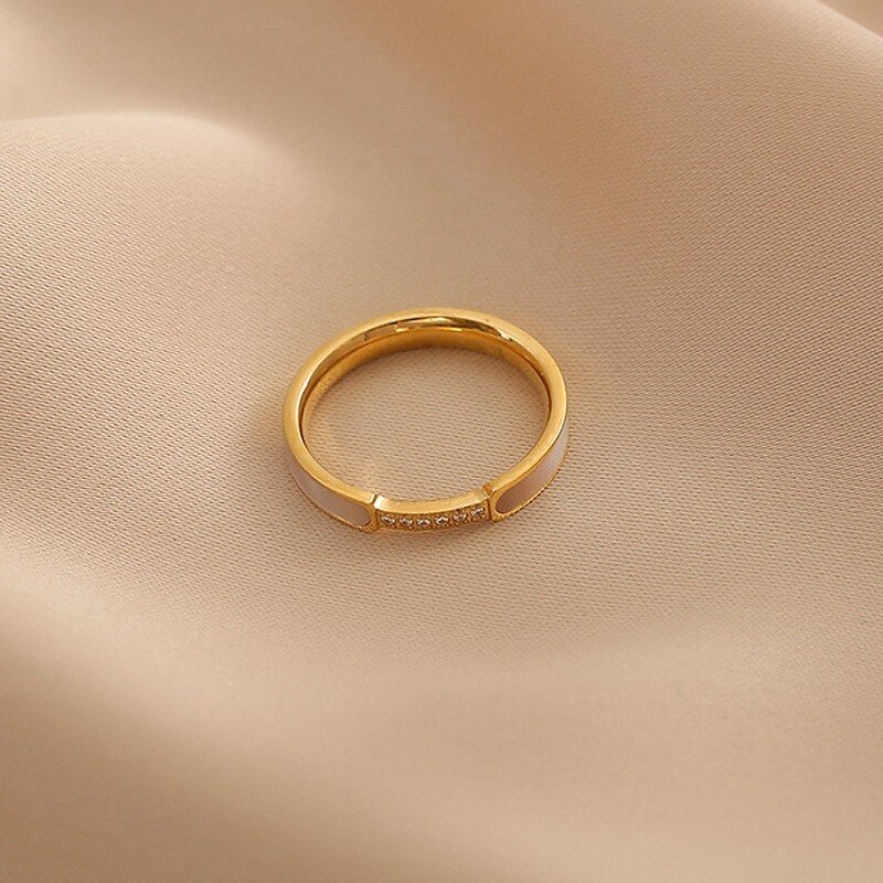 Shell Finger Ring - Women 18K Gold Plated Stainless Steel Zircon Jewelry