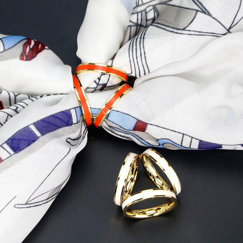 Enamel Scarf Clip - Custom Gold Plated Three Circles Wedding Buckle