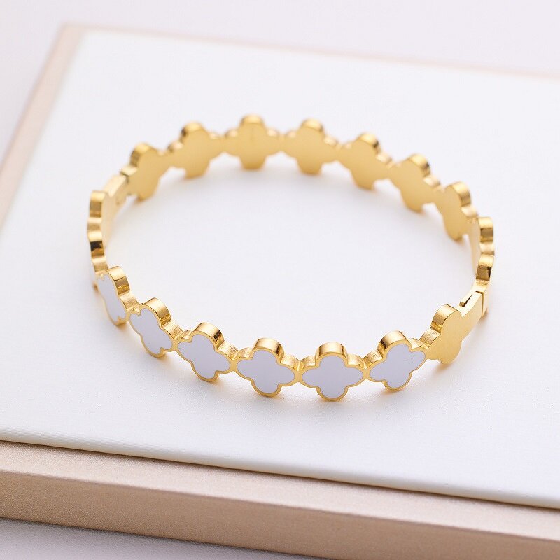 Clover Bangle Bracelet - High Quality Stainless Steel Gold Plated Jewelry