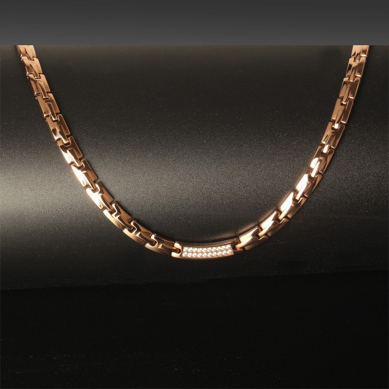 Germanium Stainless Steel Necklace - Double Row Diamond Magnetic Therapy Tool