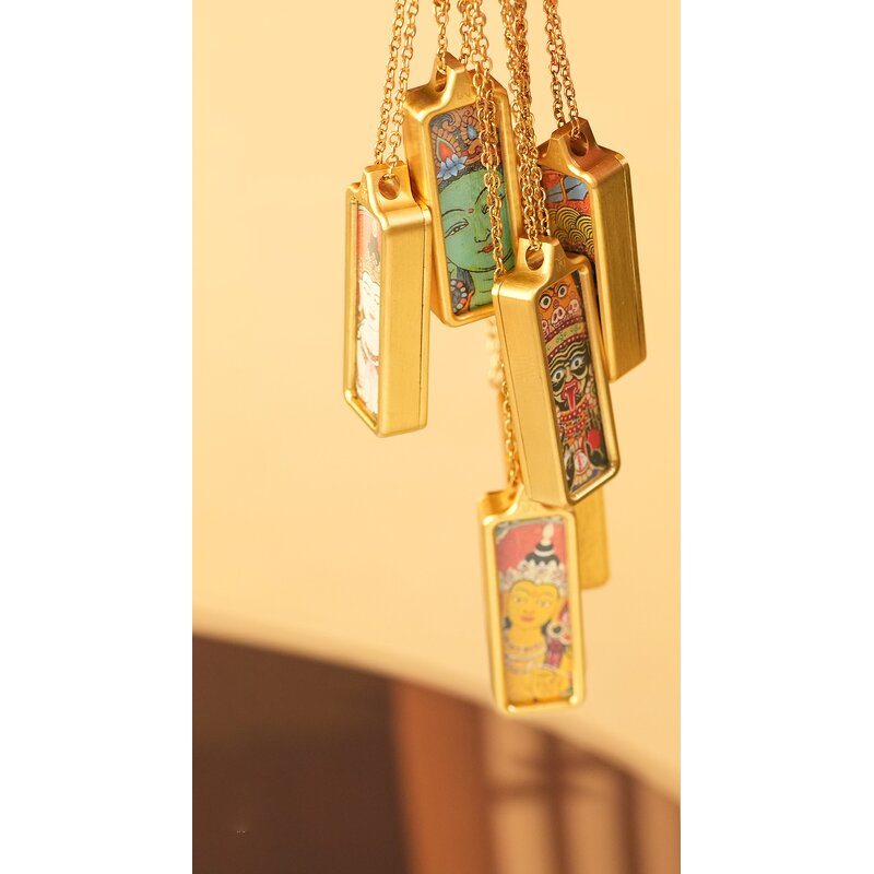 Tibetan Thangka Pendant - Ethnic Buddhist Fortune Wealth Protect Amulet