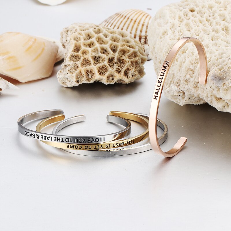 Inspirational Cuff Bangle - Personalized Custom Logo Stainless Steel Jewelry