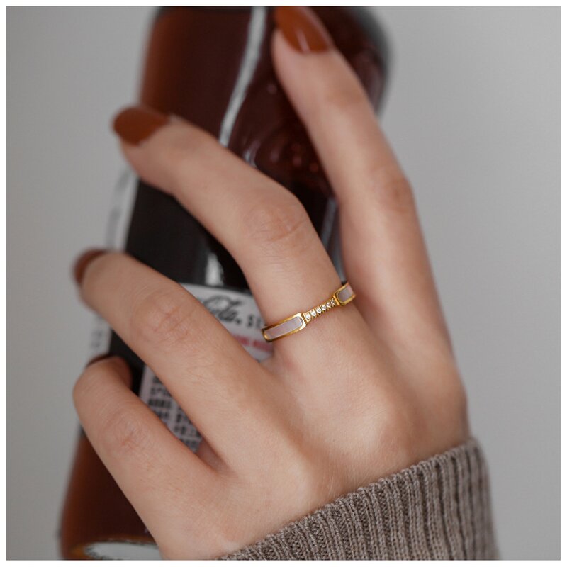 Shell Finger Ring - Women 18K Gold Plated Stainless Steel Zircon Jewelry