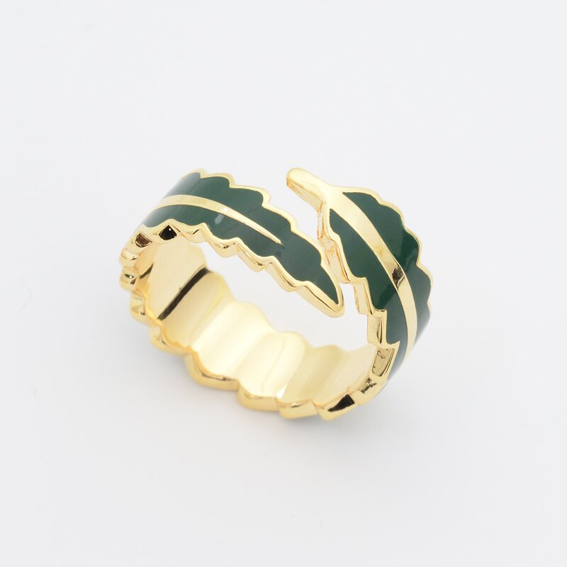 Green Leaf Scarf Ring - Custom 18K Gold Plated Enamel Gift Jewelry